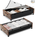Under Bed Storage with Wheels, Rolling Underbed Storage Drawers, Wooden Under the Bed Storage with Remove Lid, Large Metal St