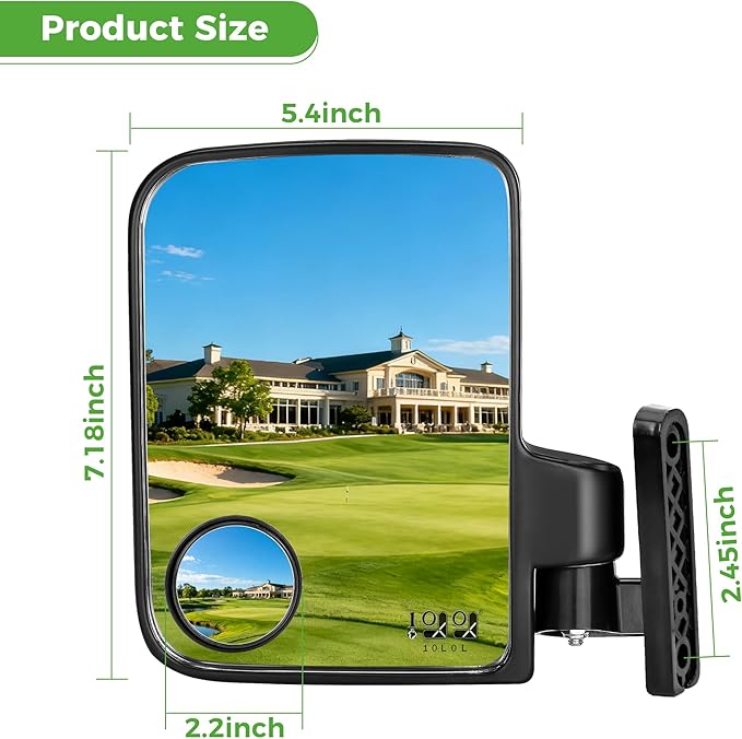 10L0L Golf Cart Mirror, Extra Large Side Rear View Universal for Yamaha, Club Car, EZGO, Folding Adjustable 180 Degree