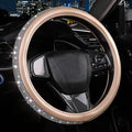 Bling Diamond Leather Steering Wheel Cover, Golden Steering Wheel Covers for Women Girls with Crystal Rhinestones, Universal Fit 14.5-15 Inch Car Steering Wheel Bling Cover Accessories