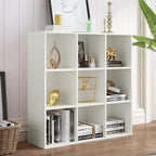 OSCHF 9-Cube Storage Shelf Bookcase - Wooden 3-Tier Floor Standing Open Bookshelf for Home and Office, Display Cabinet, Warm 