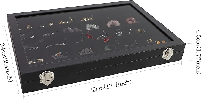 Wudygirl 30 Grid Jewelry Organizer Clear Lid Jewelry Tray Stackable Jewelry Storage Case Display Rings,Earrings,Necklace,Blac