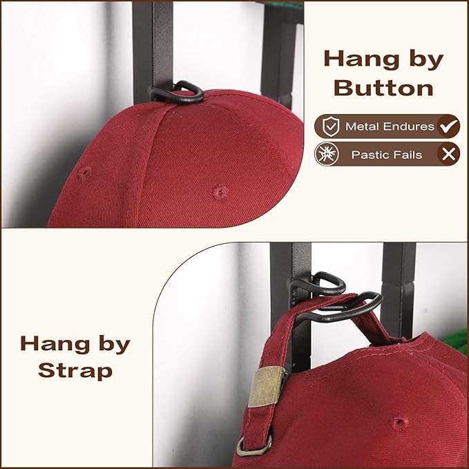 Keebofly Hat Rack for Wall with Shelf, Hat Holder Organizer for 100+ Caps Bennies,Hat Storage with Perfumes & Cosmetics Displ