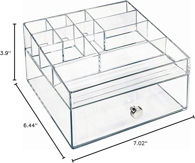 iDesign Clarity BPA-Free Plastic Organizer Drawer with Divided Tray, 6.97" x 6.5" x 3.94", Clear