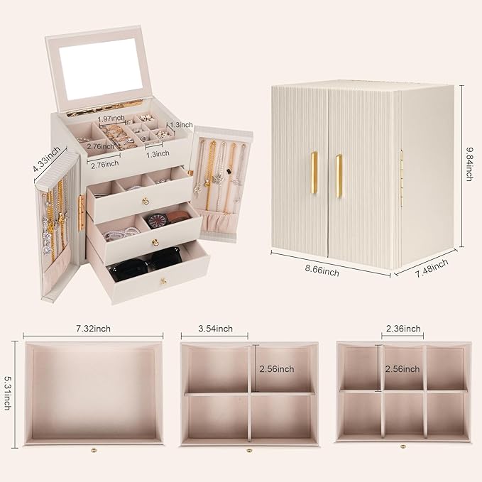 Dajasan Large Jewelry Box Organizer, Jewelry Storage Organizer with 3 Drawers, Huge Jewelry Box with Mirror for Women Girls, 