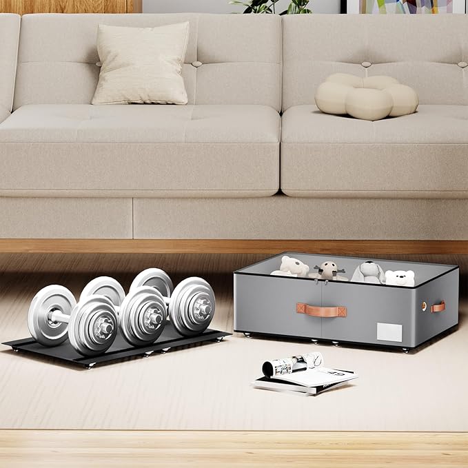Under bed Storage With Wheels,Large Capacity 10 inches Height Storage Bins,Rolling Under bed Shoe Storage Containers,Under be