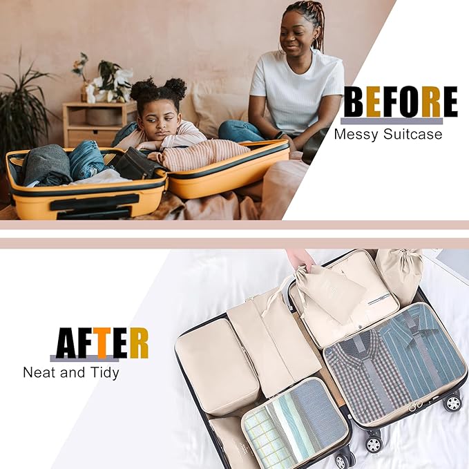 Packing Cubes for Travel - 8 Set Luggage Organizer Bags for Family, Mesh Breathable Travel Packing Cubes for Suitcases Durabl