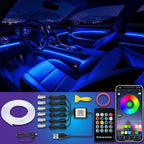 Car LED Strip Lights, USB Interior Ambient Lighting Kits with Wireless APP and RF Remote Control, 16 Million Colors Music Mode Car Decoration Lights with 315 inches 3.0mm Fiber Optic (6 in 1)