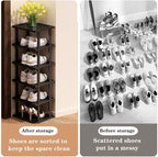 Vertical Shoe Rack - Tall Narrow Shoe Rack Organizer for Small Spaces,12 Tier Bamboo Shoen Shelf for Entryway,Closet,Corner,D