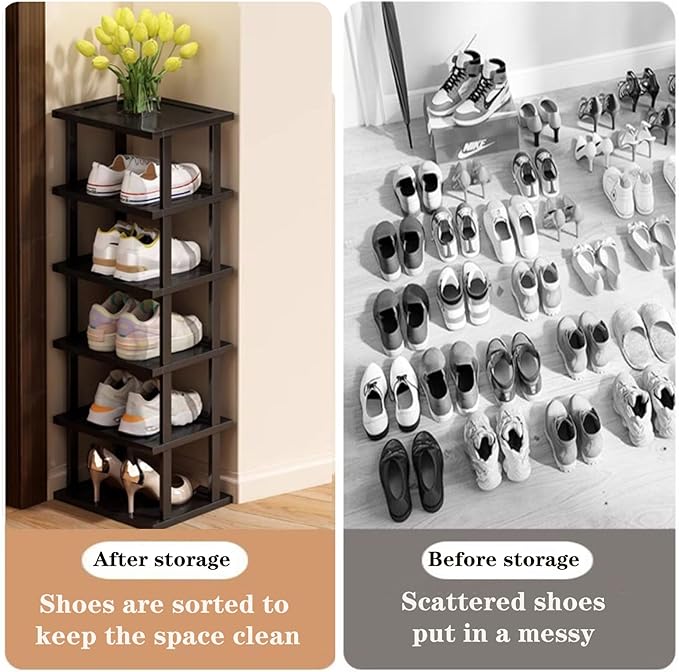 Vertical Shoe Rack - Tall Narrow Shoe Rack Organizer for Small Spaces,7 Tier Bamboo Shoen Shelf for Entryway,Closet,Corner,Do