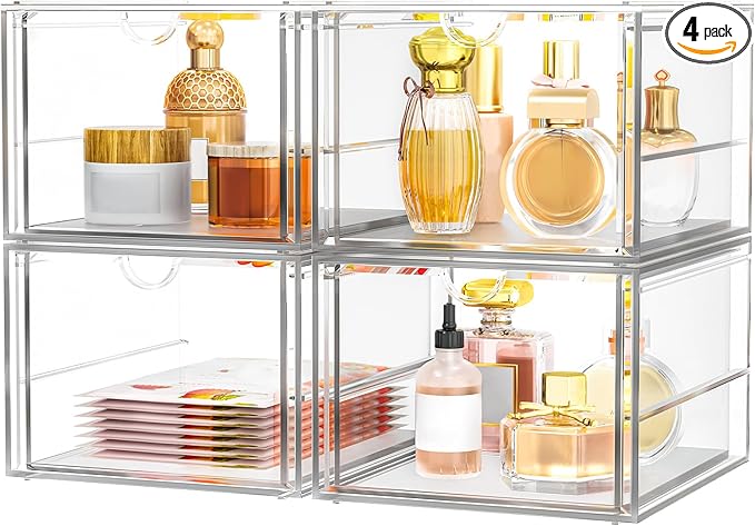 Versatile Acrylic Makeup Organizer, Drawer Organizer - Transparent Desktop Storage for Cosmetics, Office Supplies & More - Cl