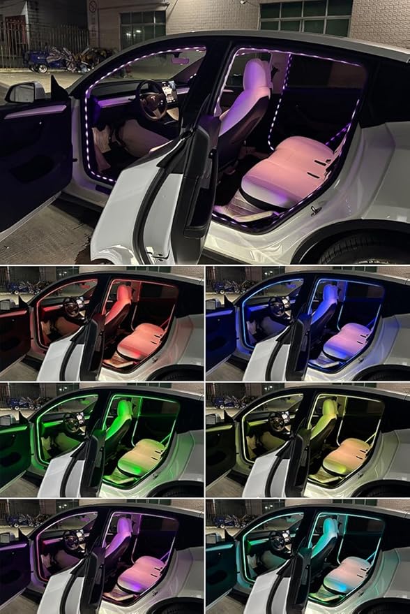 Car Door Ambient Lights, 2pcs LED Interior Atmosphere Light Strip Kit Universal Fit for Most Cars, APP Control RGB Color Changing, Easy Installation