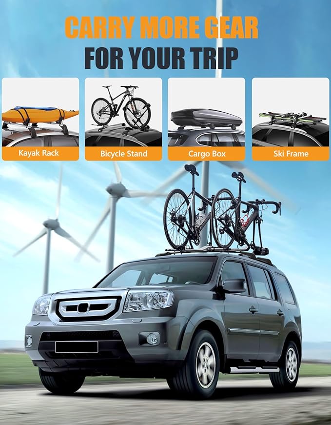 KINGGERI 300LBS Lockable Roof Rack Cross Bars Compatible with Honda Pilot 2009-2015 (with Raised Rails), Aluminum Heavy Duty Crossbar Anti-Theft Metal Lock Key Black Matte Powder Coated Non-Corrosion