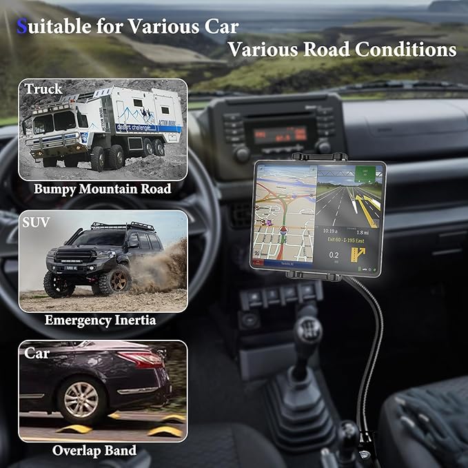 Tablet Holder for Car or Truck Seat Rail Mount Long 19.7" Gooseneck Arm Heavy Duty Car Floor Tablet Stand for iPad Pro 12.9 Air Mini, Samsung Galaxy Tab, iPhone, More 4-13" Phones & Tablets