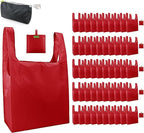 BeeGreen Christmas Red Reusable Grocery Bags Wholesale Red Reusable Kitchen Bags Bulk Foldable-Machine Washable with Zipper Storage Pouch 50 Packs