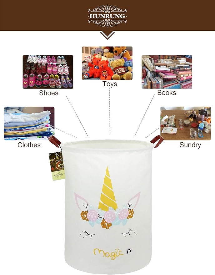 HUNRUNG Laundry Hamper,Large Canvas Fabric Lightweight Storage Basket Toy Organizer Dirty Clothes Collapsible Waterproof for 