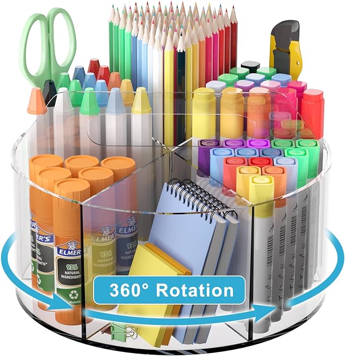 Rotating Markers Organizer for Kids, Acrylic Lazy Susan Organizers for Desks, 360 Degree Spinning Pencil Holders Pen Holders,