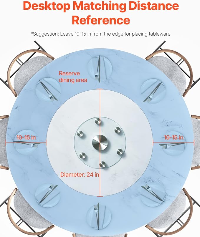 VEVOR 30 in Glass Lazy Susan Turntable, Tempered Glass Dining Table Centerpiece with 6 Rotating Wheels, 360° Smooth and Silen