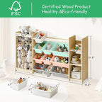 EXPERLAM 3-in-1 Toy Storage Organizer, Stuffed Animal Holder & 3-Tier Bookcase, Solid Wood Toy Organizer with 12 Storage Bins