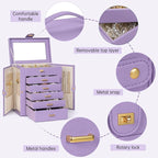 AKOZLIN 6-Tier Jewelry Box Organizer Functional 5 Drawers Leather Jewelry Storage Case for Women Girls Ring Necklace Earring 
