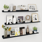 Axeman 48 Inch Floating Shelves | Black Picture Ledge Shelf Set of 3 | Rustic Wood Wall Shelves with Lip | 48" Black Picture 