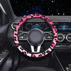 10 Pieces Leopard Print Printing Car Steering Wheel Cover Center Console Armrest Pad Headrest Seat Belt Cover Handbrake Cover Keychain Coaster Full Set Car SUV(Pink)