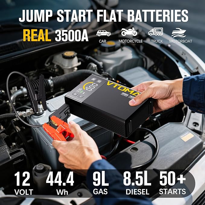 VTOMAN X3 Jump Starter with Air Compressor, 3500A Portable Car Battery Jumper Starter (9L Gas/8.5L Diesel Engines) with