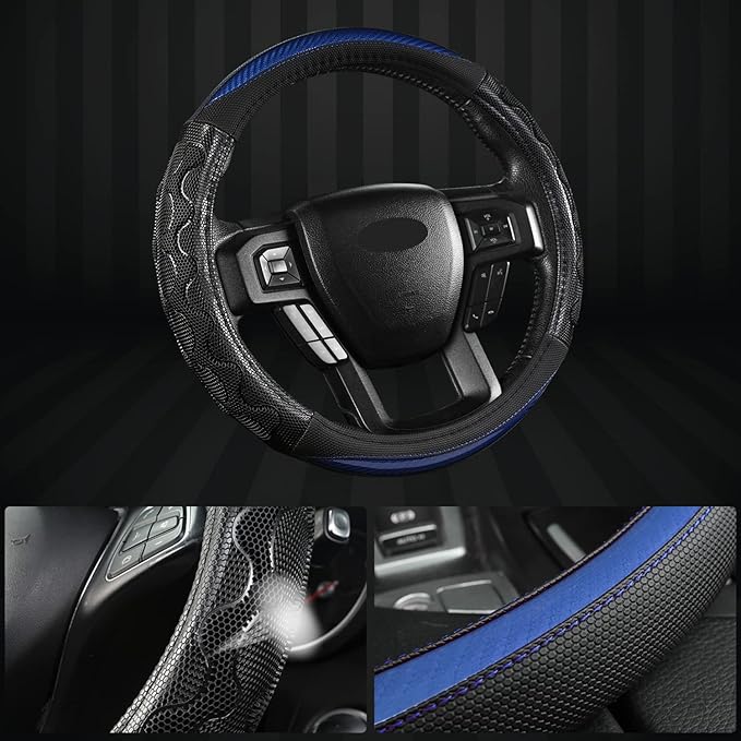 GIANT PANDA Car Steering Wheel Cover for Ford F150 F250 F350 Expedition 15.5-16 inches - Blue