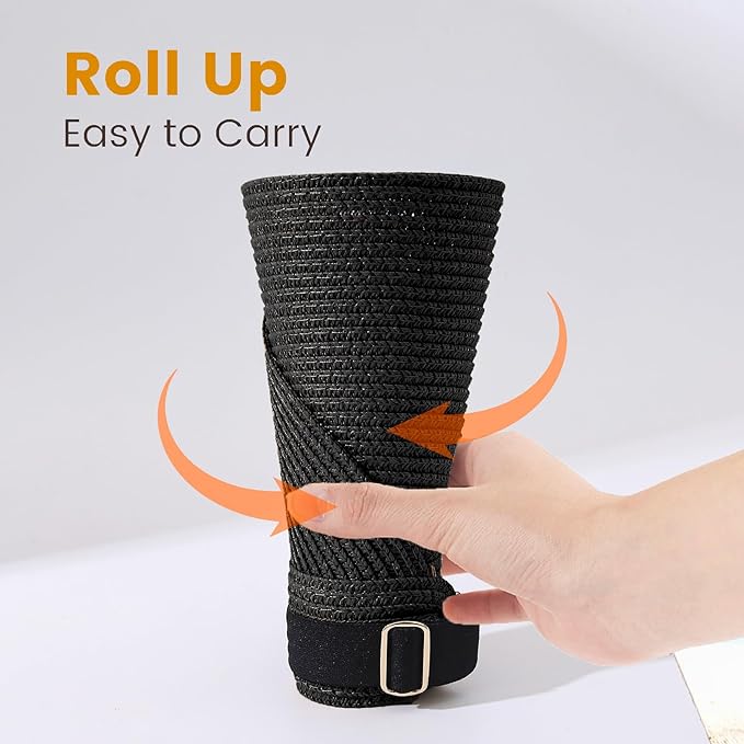 Sun Visor Hat for Women, Wide Brim Straw Summer UV Protection Hat, Foldable Roll-up Packable Beach Cap