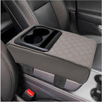 Car Center Console Armrest Pillow, Memory Foam Auto Armrest Box Cover with Cup Holder & Phone Holder, Waterproof Leather Arm Rest Protector Cushion, Interior Car Accessories (Diamond, Gray)