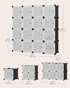 SONGMICS Cube Storage Organizer, Set of 16 Plastic Cubes, Closet Storage Shelves, DIY Plastic Closet Cabinet, Modular Bookcas