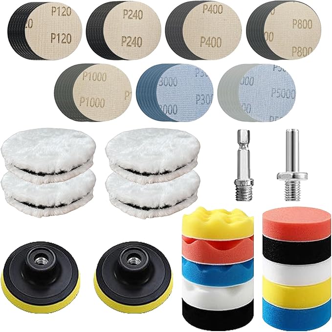 78Pcs Headlight Restoration Kit,3 Inch Drill Polishing Kit, Wet Dry Sandpaper Drill Sanding Attachment with Buffing Pads for 