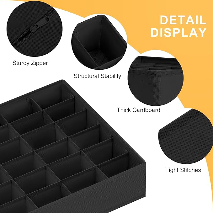 Joyoldelf Sock Drawer Organizer Divider Underwear Organizer 24-cell Fabric Dresser Drawer Organizers Storage Boxes for Socks 