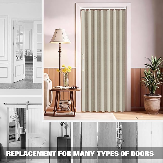 Jilron 100% Blackout Fabric Folding Door Curtain with Magnetic Closure - Accordion Style for Sliding Doors, Closets,Wardrobe 