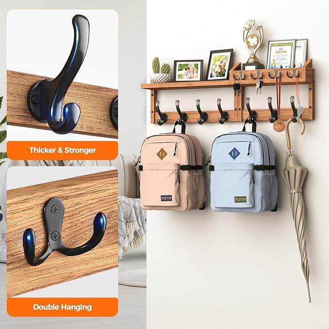 Evermagin 29" Coat Rack Wall Mount with Shelf, 4 in 1 Wall Mounted Coat and Key Hanger with 11 Hooks, Entryway Key Holder wit