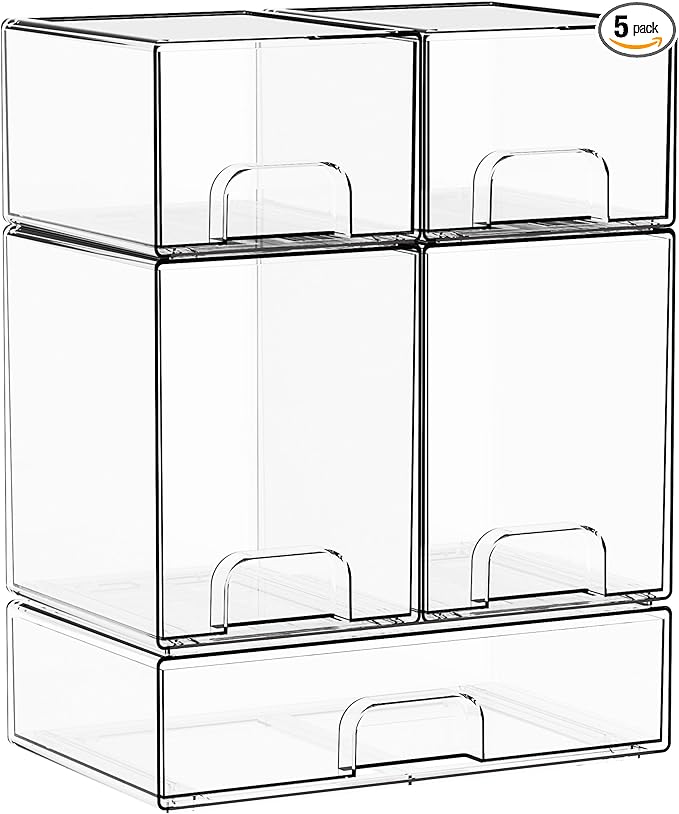 Yieach 5 Set Clear Stackable Storage Drawers and Acrylic Drawer Organizer,BPA Free Baby Bottle Organizer for Countertop and B