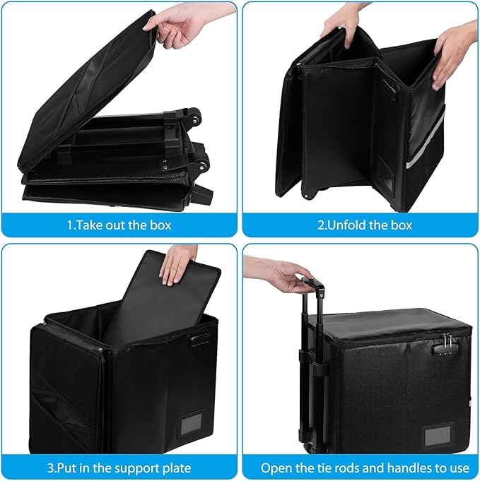 Fireproof File Box with Wheels, Collapsible Rolling Fireproof Document Bag with Lock, Fireproof Box with Handle & Casters, Mo
