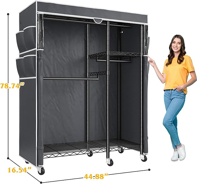 Raybee Clothes Rack with Cover Clothing Racks for Hanging Clothes Heavy Duty Portable Closet with Wheels，Rolling Garment Rack
