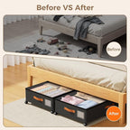 Under Bed Storage with Wheels, Large Capacity UnderBed Containers with Clear Lids, Shoe Organizer Under Bed Drawers, Rolling 
