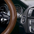 HAOKAY Top Grade Brown Genuine Leather Steering Wheel Cover Men Women, Luxury Steering Wheel Cover for Cars, SUVS and Trucks, Universal 14.5-15 inch