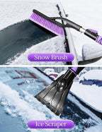 HEEYA 2 Pack Ice Scraper and Brush for Car, Extendable Snow Brush and Ice Scraper for Car Windshield Window, Car Snow Scraper and Brush with Foam Grip for SUV Truck Automobile Vehicle - Purple & Pink
