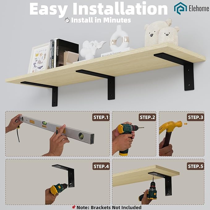 Floating Shelf Board for Wall 5/8" – No Brackets – 36" L x 10" W x 0.6" T Lite Oak Melamine Wood Floating Shelves for Bathroo
