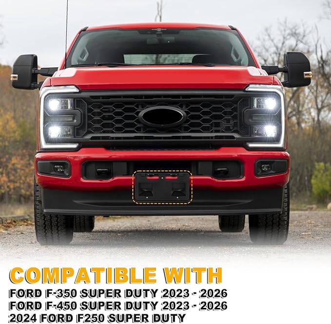 Lower Front License Tag Plate Bracket Compatible with Ford F250 F350 F450 F550 Super Duty 2023 2024 2025 2026, Black Bumper W