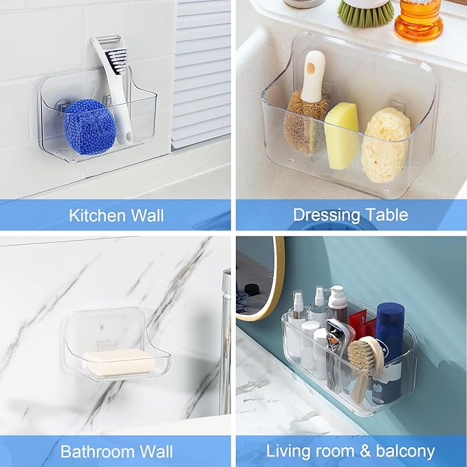 Diesisa 3pc Acrylic Wall Mount Organizer, Adhesive Clear Shower Caddies,Acrylic Soap Basket for wall,No Drilling Hang Walls,w