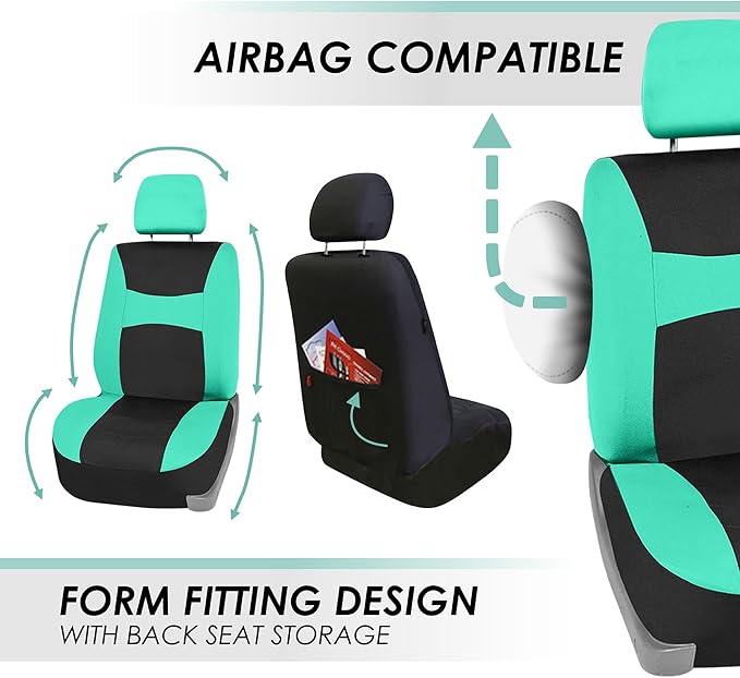 FH Group Car Seat Covers Full Set Cloth - Universal Fit,Automotive SeatCovers,Low Back Front SeatCovers,Airbag Compatible,Spl