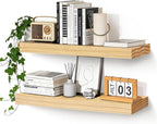 Floating Wall Shelves 24x6.8x1.7 Inch – Solid Wood Rustic Shelves in Natural Wood Finish – Wall Mounted Display Shelf for Bat
