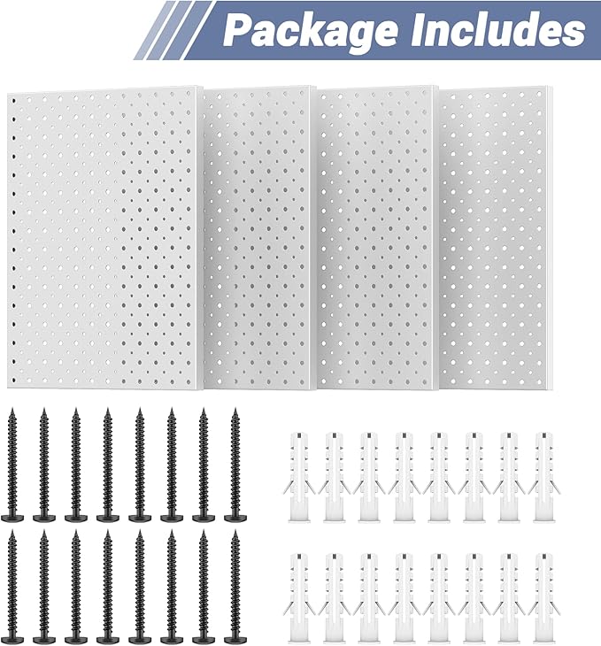 WALMANN 4-Pack 12"x16" Metal Pegboard Panels for Garage, Tool Organizer Pegboard for Pegboard Hooks - Compatible with 1/8" & 