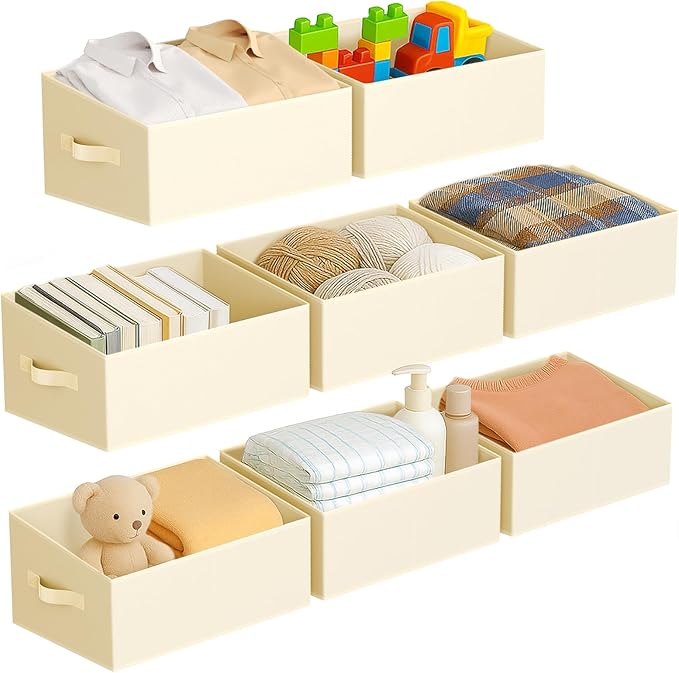 DIMJ Large Closet Storage Bins 8 Pack - Fabric Trapezoid Closet Organizer Bin, Foldable Storage Baskets for Shelves, Closet S