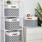 Temary Cube Storage Bins 13x13 - 4 Pack Cube Storage Bins for Shelf with Handles (Grey Lattice)