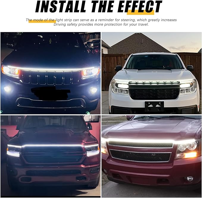 DREAMIZER 71" Car Hood Light Strip - Dual Color Amber White Switchback LED Exterior Flexible Dynamic Scan Start Up for Car SUV - Waterproof Daytime Running Turn Signal