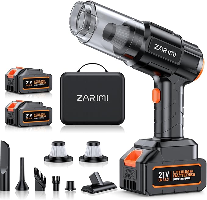 Car Vacuum Portable Cordless, 50000Pa High Power Rechargeable Dust Buster with 2 Batteries & Charger, 6-in-1 Handheld Vacuum 